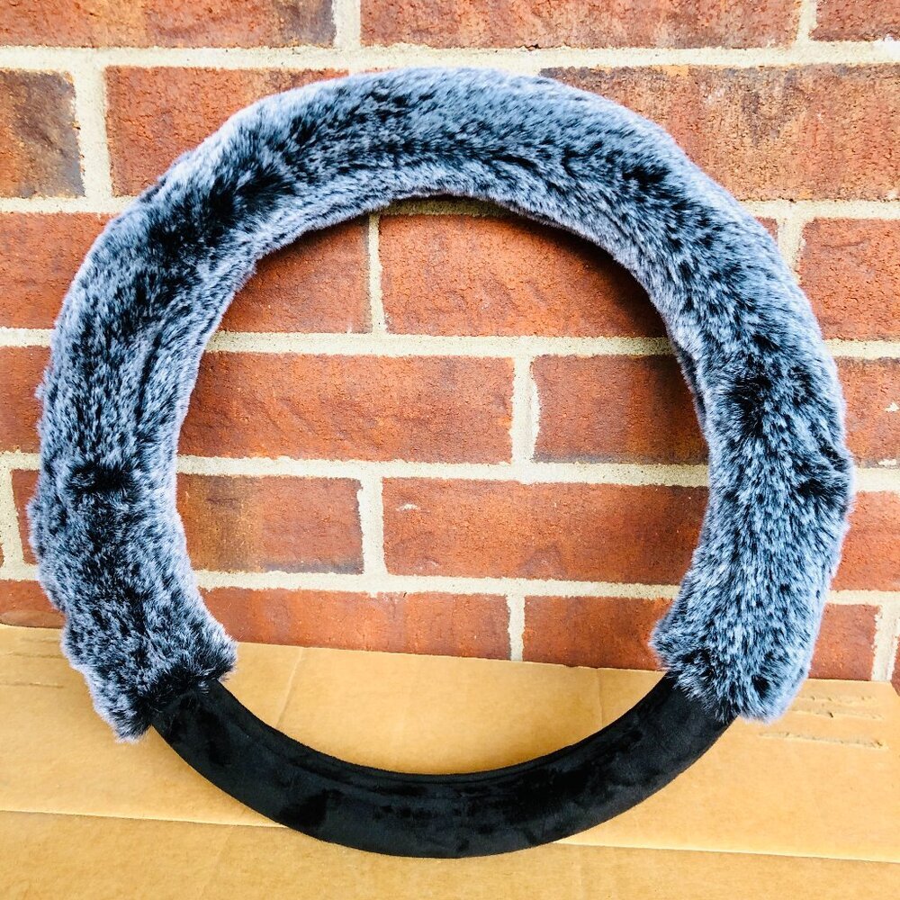Grey Fuzzy Soft Steering Wheel Cover Faux Fur Winter Car Truck Warm Cozy Fluffy